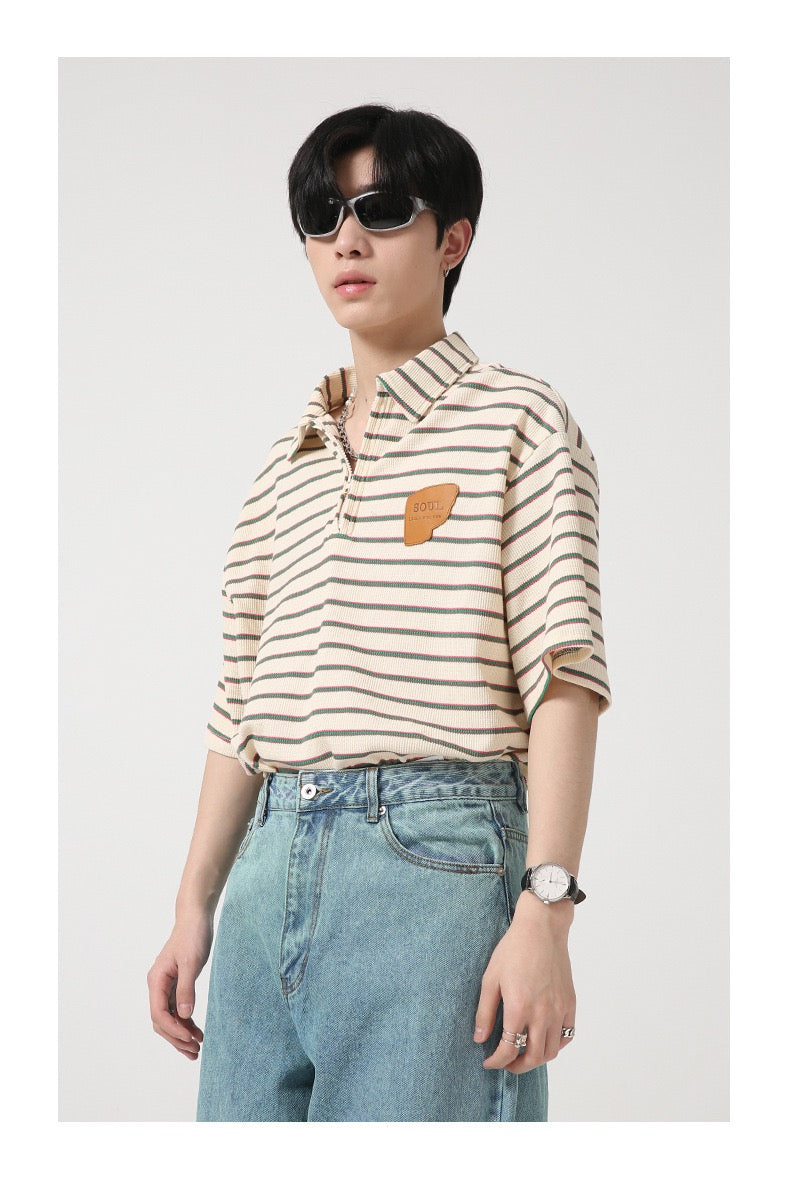 Stripe Zip Polo Shirt